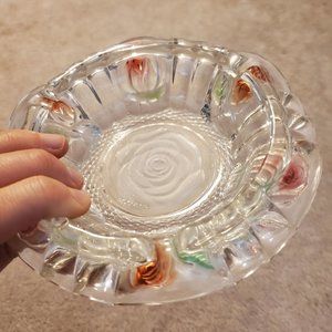BEAUTIFUL Glass Rose Inlaid Ashtray